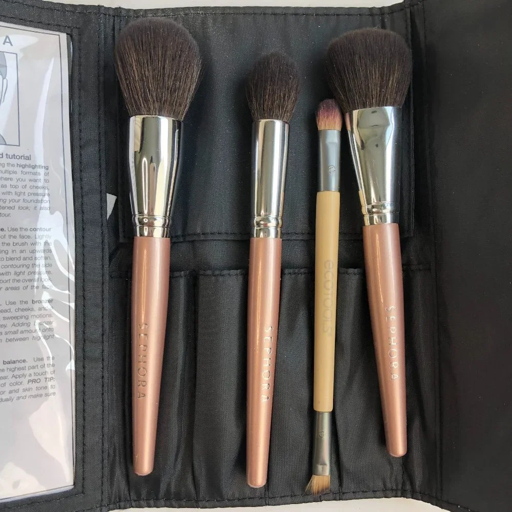 Sephora Brush Set in Case - Bronzer Blush & Highlighting & Ecco Tools Duo Brush